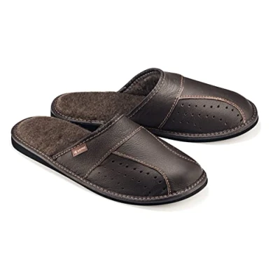 Image of ESTRO Mens Leather Slippers Men&#039;s Mules House Shoes Men MZ01 (12 UK, Brown)