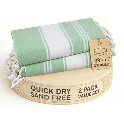 Image of LANE LINEN Turkish Beach Towels, 2 Pack Extra Large Towel, Pre Washed For Soft Feel, 100% Cotton Oversized Sand Free Quick Dry Pool Towels Adults,39&quot;x71&quot; Jade Green