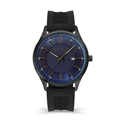 Image of Police Laser Mens Watch with Black Dial and Silicone Strap, 44mm Stainless Steel Case in Branded Box PEWJN2194440 2 Year Warranty