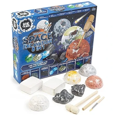 Image of 8 in 1 Explore Space Excavation Kit Childrens Asteroid Meteor Moon Rock Digging STEM Activity Set