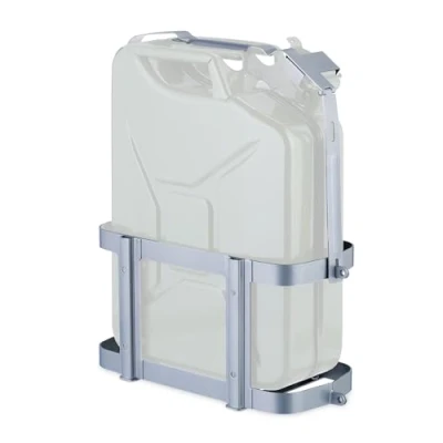 Image of Relaxdays Petrol Can Holder, 10 &amp; 20 L Spare Canister Bracket, Lockable, Car Motorbike Accessory, Mounted, Iron, Grey, 49.5 x 42 21 cm