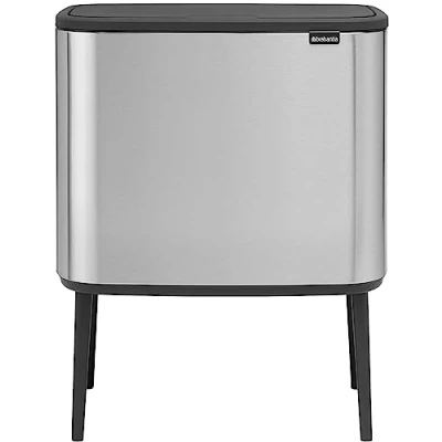Image of Brabantia Bo Touch Bin 3 x 11 Litre Inner Buckets (Matt Steel Fingerprint Proof) Waste/Recycling Kitchen with Removable Compartments + Free Bags