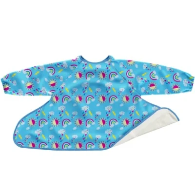 Image of Tidy Tot Spare Weaning Bib for &amp; Tray Kit. Coverall Baby Feeding with Sleeves. Attaches to Food Tray. Waterproof Long Sleeved Bibs. Mess Proof Led Bibs BLW.