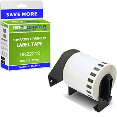 Image of Compatible DK 22212 Black On White 62mm x 15.24m Continuous Film Label Tape (DK22212)