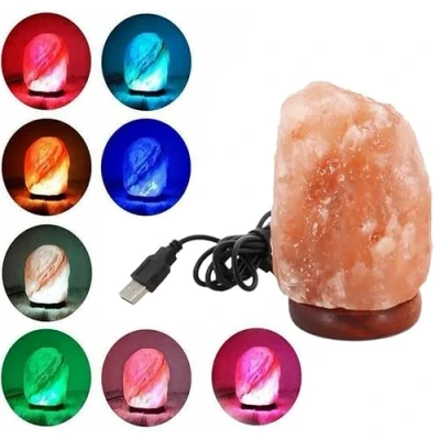 Image of Himalayan Pink Salt 8 Colour Changing USB Rock Lamp Natural Light Glow Hand Crafted Night for Lighting Mini Home Decoration (Pack of 1)