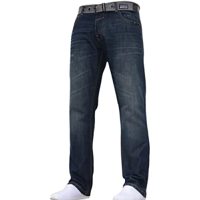 Image of Crosshatch Mens Straight Leg Fashion Jeans Trousers Regular Fit Stylish Branded Denim by JeanBase Darkwash 42W X 34L