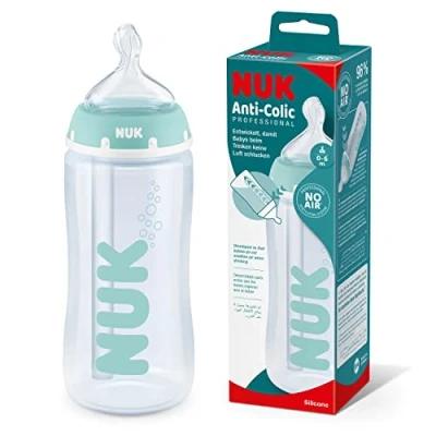 Image of NUK First Choice+ Anti Colic Professional Baby Bottle 0 6 Months Temperature Control 300 ml BPA Free Silicone Teat Blue