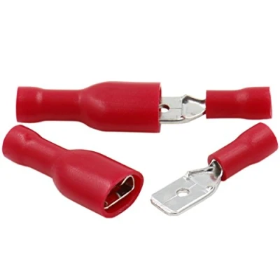 Image of Heschen Male/Female Quick Disconnects Vinyl Fully Insulated, FDFD+MDD1.25 250, 6.3 x 0.8mm Cable Terminal, for 0.5 1.5mm² (22 16 AWG), Red, 100Pack