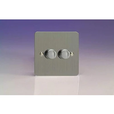 Image of Varilight 2 Gang Way V Pro Push On/Off Rotary LED Dimmer x 0 120W Brushed Steel