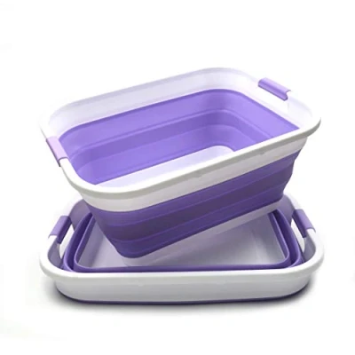 Image of SAMMART 41L Set of 2 Collapsible Plastic Laundry Basket Foldable Pop Up Storage Container/Organizer Portable Washing Tub Space Saving Hamper/Basket (2, Lt. Purple)