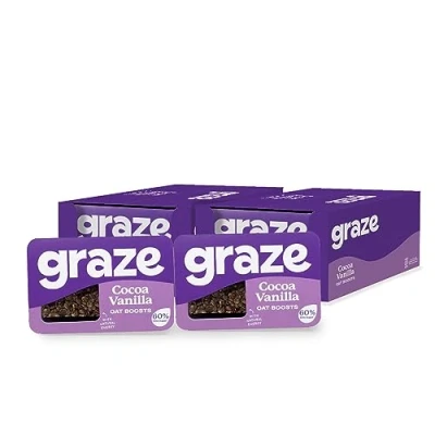 Image of Graze Cocoa Vanilla Oat Flapjacks, Vegetarian Healthy Snacks, High in Fibre, 3 Bars per Punnet, Whole Oats &amp; Natural Flavours Packaging may vary (18 x 50g Snacks)