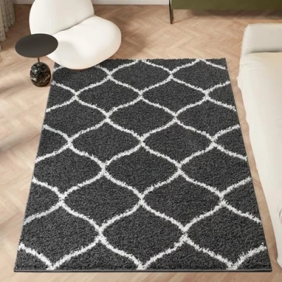Image of homeart Area Rug Super Soft Geometric Shaggy Rugs For The Living Rooms, Bedrooms And Kitchen Modern, Easy To Clean Carpet(Trellis Smoky Grey 180x270 cm)