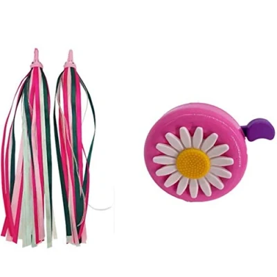 Image of AISHEMI Kids Bike Bell Handlebar Streamers with Tassel Ribbo for Children Girls and Boys Bicycle Scooter Ring Colorful Long Ribbon Streamer (Pink set)