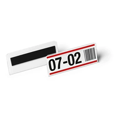 Image of Durable Hard Cover Ticket Holder Magnetic Label 100 x 38mm Pack of 10 Transparent Perfect for Labelling Shelves and Racking