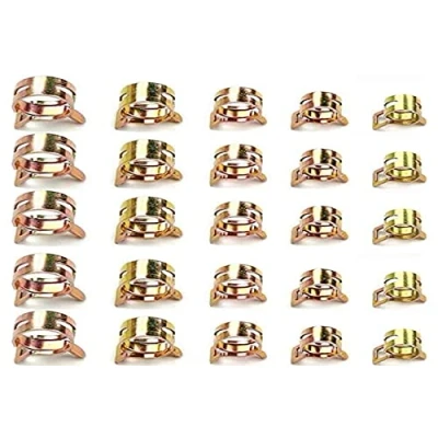 Image of 50 PCS 5 Size Hose Clips Spring Clamps Mini Fuel Line Pipe 5mm 6mm 7mm 8mm 9mm, Golden, (49)