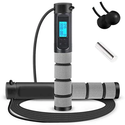 Image of Jump Rope, Digital Weighted Handle Workout Jumping Rope with Calorie Counter for Training Fitness, Adjustable Exercise Speed Skipping Men, Women, Kids, Girls (Black)