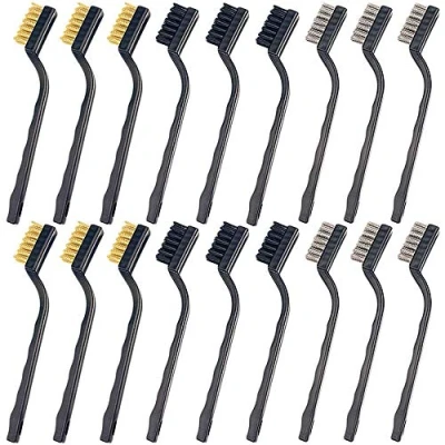 Image of CKANDAY 18 Pack Mini Wire Brush Set(Stainless Steel + Brass+Nylon), Curved Handle Masonry Bristle Scratch for Cleaning Welding Slag and Rust,6 pcs Per Type