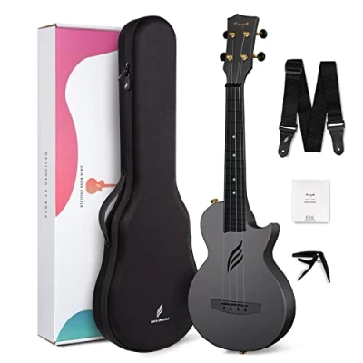 Image of Concert Ukulele Enya Nova U 23 Cutaway Carbon Fiber Beginner Travel Kit Waterproof Ukelele with Case,Strap,Capo,Strings (Black)