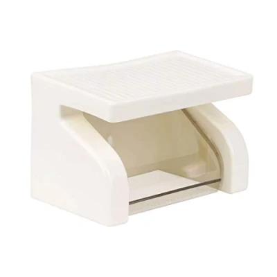 Image of Toilet Paper Holder with Lid and Storage Shelf Waterproof Plastic Roll Towel