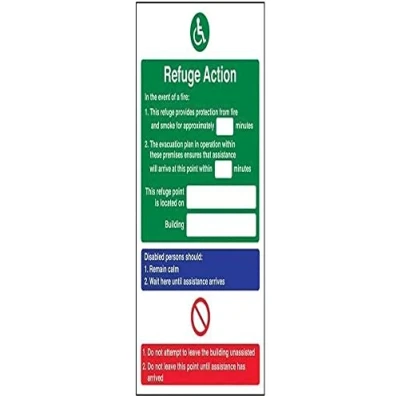 Image of V Safety Refuge Action/Point Located On Fire Notice Sign 200mm x 300mm 1mm Rigid Plastic