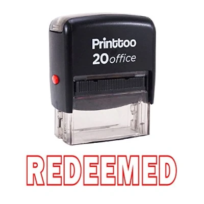 Image of Printtoo Rubber Stamp Office Stationary Custom Redeemed Self Inking Red