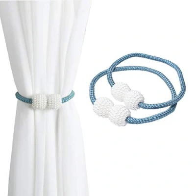 Image of Magnetic Curtain Tie Backs, Clips Rope Holder Buckles Small Bead Buckle Holders for Home Office Hotel Window Decoration (2 PACK, Blue)