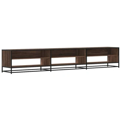 Image of vidaXL TV Cabinet Stand Brown Oak Engineered Wood Media Unit with Metal Frame, 6 Shelves, Industrial Style, 270x40x46cm Living Room/Bedroom Furniture