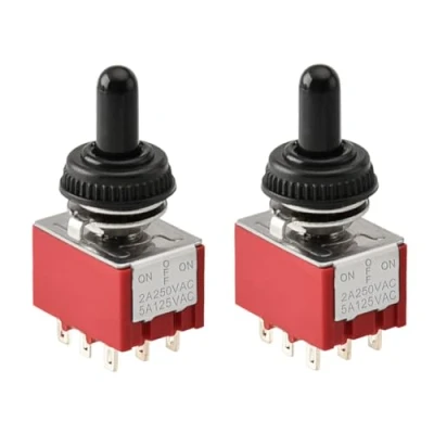 Image of Heschen Miniature Toggle Switch MTS 303 ON OFF 3PDT 9 Pin, 2A 250V, 6A 125V, with Waterproof Cover, Pack of 2