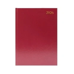 Image of 5 Star Desk Diary 2 Page Per Day A4 Burgundy 2026 KF2A4BG26