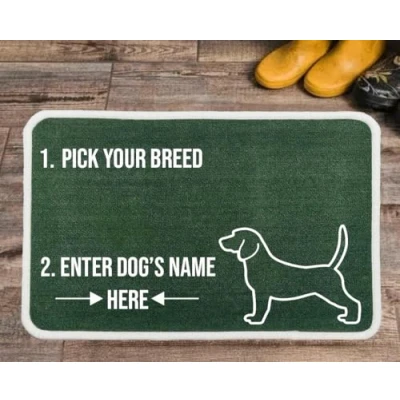 Image of Pet REBELLION Extra Large Personalised Absorbent Machine Washable Food Mat For Dogs Feeding Bowls Non Slip Reduces Movement Rounded Corners to Stay Flat (Beagle Green)