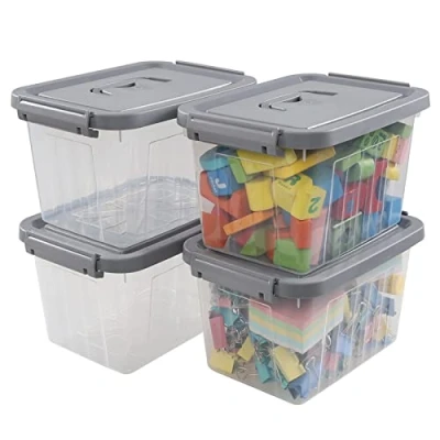 Image of Dynko 4 Pack 6 Liter Plastic Storage Boxes with Lids, Clear Stackable Box Container