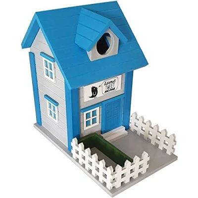 Image of CKB LTD Blue Wooden Birdhouse and Deed Feeding Station Feeder Bird House Nesting Box Home Modern Design Weatherproof Garden Outdoors Tree Or Wall Mounting