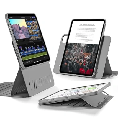 Image of ESR for iPad Pro 11 inch Case (2024, 5th Generation), Rotating with Removable Magnetic Cover, Adjustable Portrait/Landscape Stand Raised Screen View, 9 Standing Angles, Shift Series,Grey