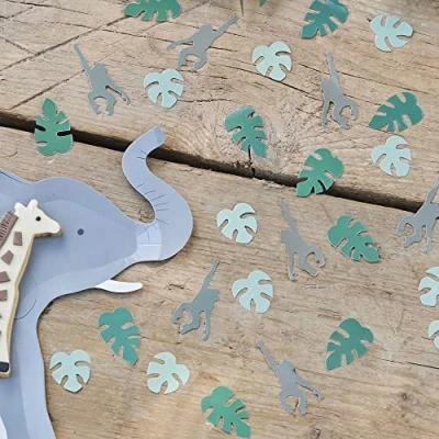 Image of Ginger Ray Eco Safari Theme Jungle Leaf &amp; Monkey Party Table Confetti Decoration