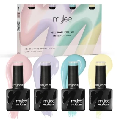 Image of Mylee Gel Nail Polish Quad Colour Set UV/LED Soak Off Art Manicure Pedicure for Professional, Salon &amp; Home Use Long Lasting Easy to Apply (Mallow Dramatic, 4x8ml)