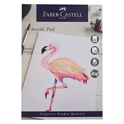 Image of Faber Castell Creative Studio Acrylic Paint Pad, A4, Acid Free Gummed Paper, 240 GSM, 15 Sheets For Painting, Arts, Craft, Home And School