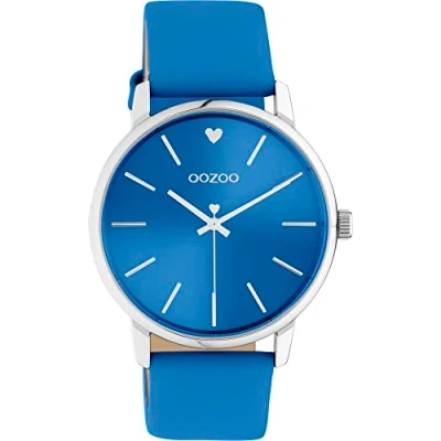 Image of Oozoo Vintage Women&#039;s Watch Silver Wrist with 20 mm Leather Strap Analogue in Round, blue, groß, Strap.
