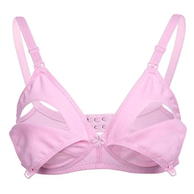 Image of Wosune Front Open Breastfeeding Bra, Cotton Nursing Bras Seamless Maternity Bra Pregnant Bra(Pink, 38/85)