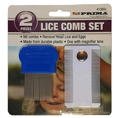 Image of Head Lice Comb Fine Tooth Metal Detection Remove Hair Nit Eggs Magnifier Set 2pcs