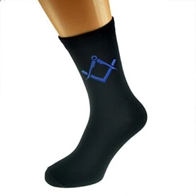 Image of GTR Prestige Giftware Blue Masonic No G Design Vinyl Print Mens Black Socks Adult Size UK 6 12 Euro 39 46 X6N340