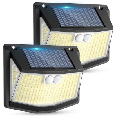 Image of CZHHMART Solar Lights Outdoor Garden 248 LED Security Light 3 Motion Sensor Modes and 270 Wide Angle Lighting IP65 Waterproof Outside Powered Wall for Fence Yard Garage 2 Pack