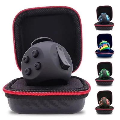 Image of PILPOC theFube Fidget Cube Deluxe Authentic Toys for Adults &amp; Kids Premium Protective Case, Stress Cube, Anxiety Toys, ADHD, OCD, Autism. Quiet Sides Clicker Toy (Black)