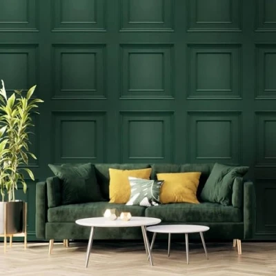 Image of SOPHIE LAURENCE Green Wood Panel Effect Wallpaper Smooth Matte Finish 3D Non Woven for Living Room Bedroom Feature Wall Paste The Paper (Sample)