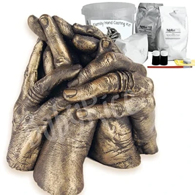 Image of Family Hand Casting Kit Mother&#039;s Father&#039;s Day DIY Moulding for Couples &amp; Children, with 1kg Each of Alginate Powder and Plaster, Gifts Keepsakes, Bronze Finish BabyRice