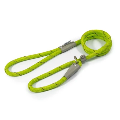 Image of Ancol Viva Reflective Rope and Real Leather Slip Lead 120 x 1.2cm LIME