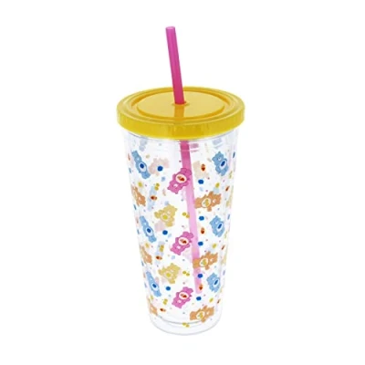 Image of Blueprint Collections Care Bears Beaker &amp; Straw 650ml Capacity Drinking Bottle Large Water with Bear Gifts Stationery