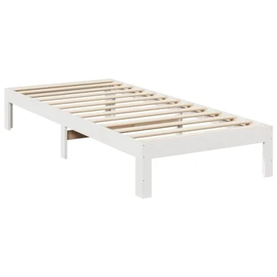 Image of vidaXL Family Bed Frame White Wood Pine 240x200 cm Sturdy Slatted Base No Box Spring Needed