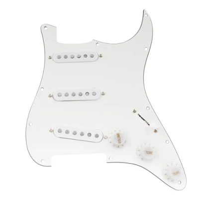 Image of Musiclily Pro SE Pre wired Standard SSS Pickguard with Staggered Alnico 5 Magnet Single Coil Pickups for ST Style Electric Guitar, 3ply White