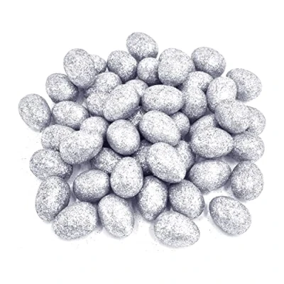 Image of By Robelli 50 x Mini Glitter Eggs For Egg Hunt/Easter Bonnet Arts &amp; Crafts (Silver)