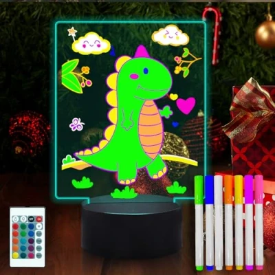 Image of Fanrui Multifunctional 6.96 x 5.43 Acrylic Note Board Led Light, Multi Color Purpose Erasable Message with Remote Control, Plan Menu Memo Tablet for Office Home School(Black Base)